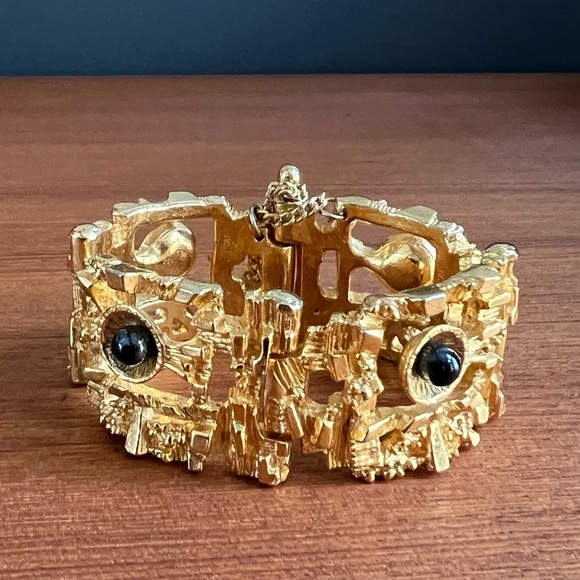 Vintage Rare Brutalist Bracelet Robert Larin 1960s Modernist Gold Plated Pewter - Picture 13 of 14